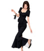 Temperament Square Collar Ruffled Flab Hiding Slimming Fishtail Skirt Suit