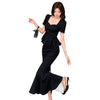 Temperament Square Collar Ruffled Flab Hiding Slimming Fishtail Skirt Suit