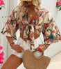 Women Bohemian Style Printed Long Sleeve Tie-Up Top