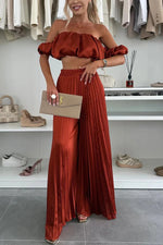 Women's Fashion Satin Tube Top Wide Leg Pants Suit