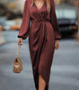 Elegant Waist-Tight V-Neck Split Dress