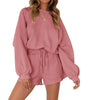 Loose Pullover & Drawstring Shorts Set - Women's Casual Sportswear