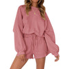 Loose Pullover & Drawstring Shorts Set - Women's Casual Sportswear