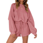 Loose Pullover & Drawstring Shorts Set - Women's Casual Sportswear