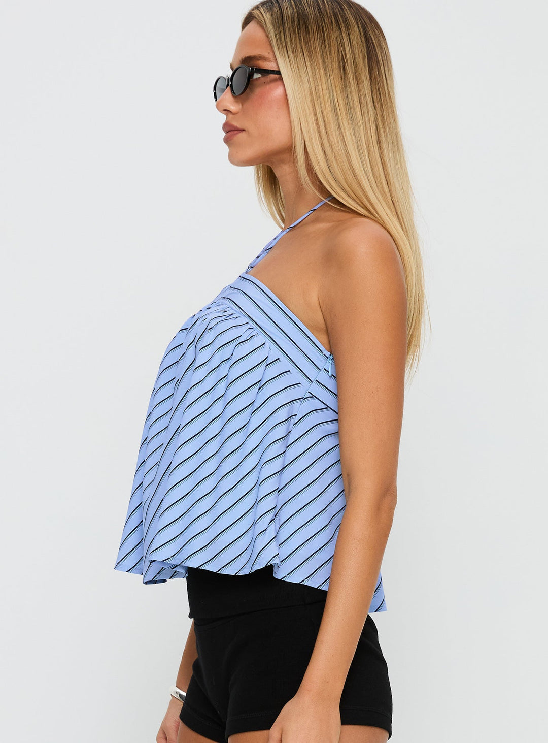 Allegra | Women’s Striped Halter Blouse with Pleated Front