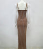 Net Drill Rhinestone Split Strap Dress