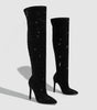 Pointed Toe Diamond Stiletto Heel Side Zipper Over-the-knee High Boots