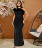 Black Paillette Feather Stitching Sequin Sexy Evening Dress Women