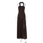 Pure Color Split Backless Elegant Streamer Dress