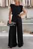Round Neck Sleeveless Top Pleated Wide-leg Trousers Two-piece Set