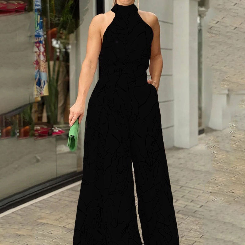 Women's Elegant Waist Tie Sleeveless Halter Jumpsuit