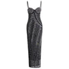 Net Drill Rhinestone Split Strap Dress