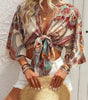 Women Bohemian Style Printed Long Sleeve Tie-Up Top