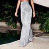 Silver shiny wide-leg pants