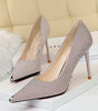 Shallow metal pointed high heels