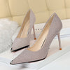 Shallow metal pointed high heels