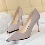 Shallow metal pointed high heels