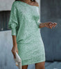 Fashion Oblique Shoulder Sequins Dress Ins Long-sleeved Dresses