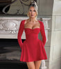 Y2K Low-Neck Long-Sleeve A-Line Mini Dress – Party & Evening Wear