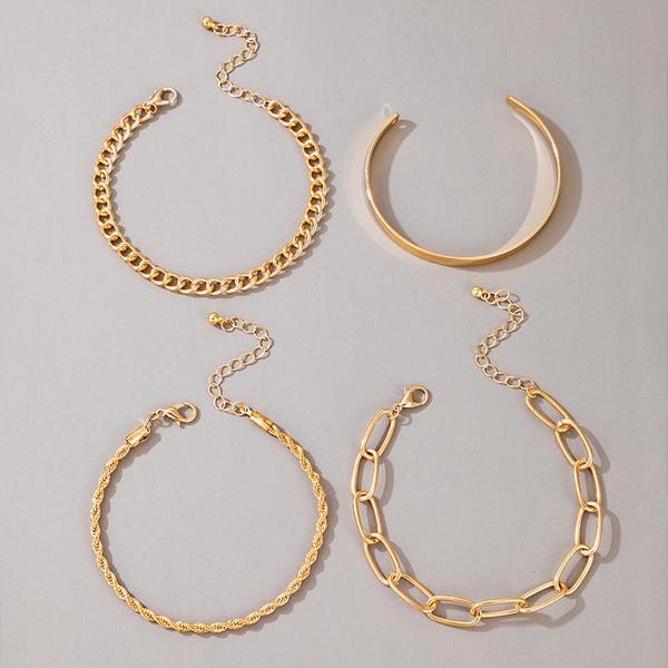 Exaggerated And Minimalist Gold Thick Chain Bracelet Set Of Four Pieces