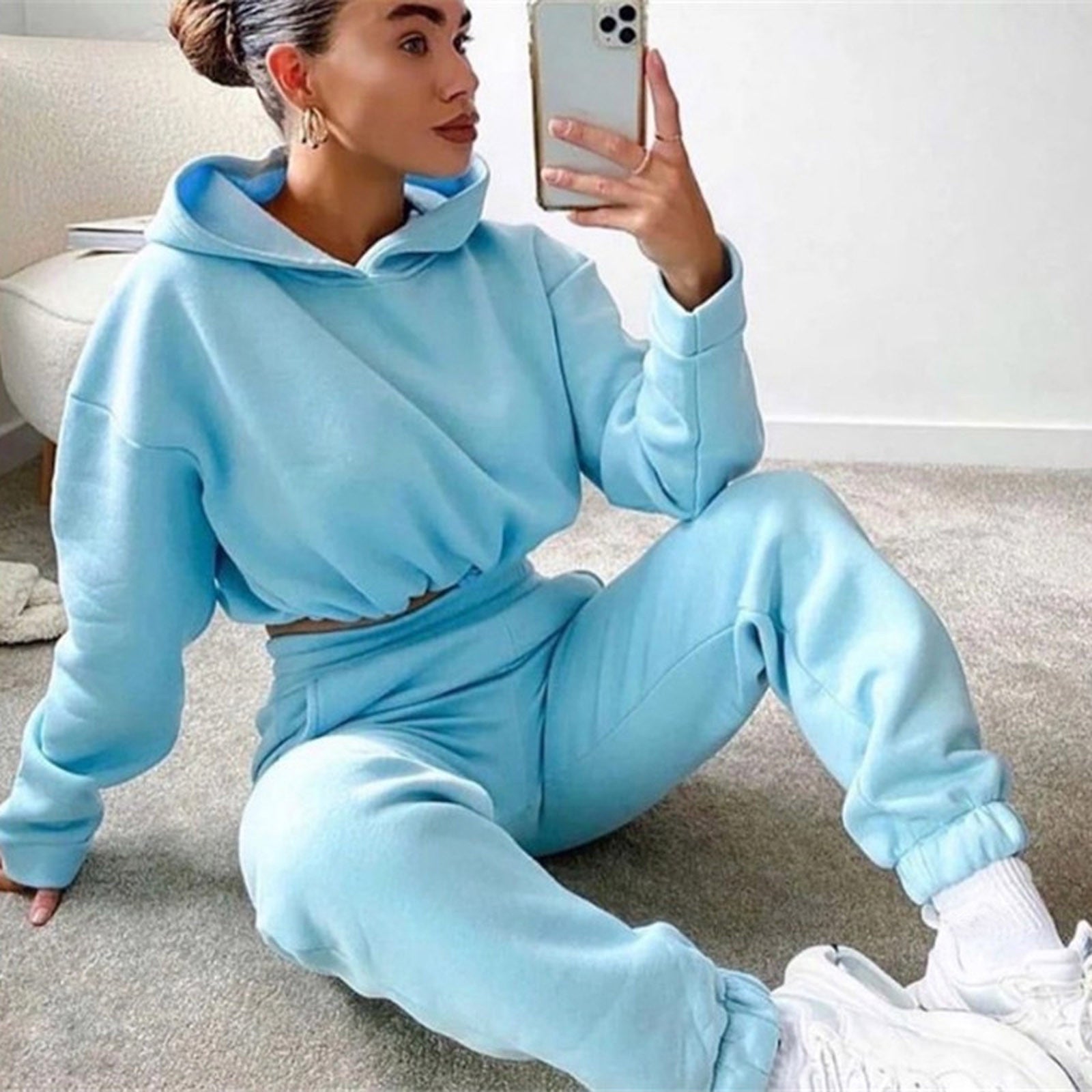 Two-Piece Tracksuit with Hoodie - Women's Casual Fitness Sportswear