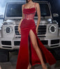 Rhinestone Velvet Pendant Collar Sling Banquet Party Dress