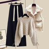 Women’s Autumn/Winter Knitted 3-Piece Set – Vest, Sweater & Wide-Leg Pants