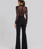 Black See-through Lace Long-sleeved Trousers Jumpsuit