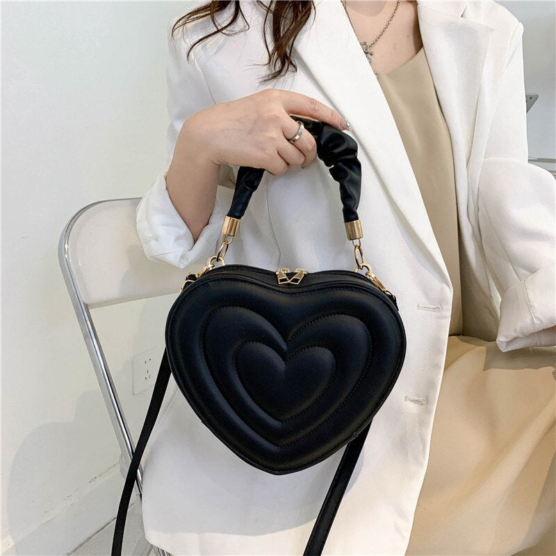 Heart-Shaped PU Leather Crossbody Bag