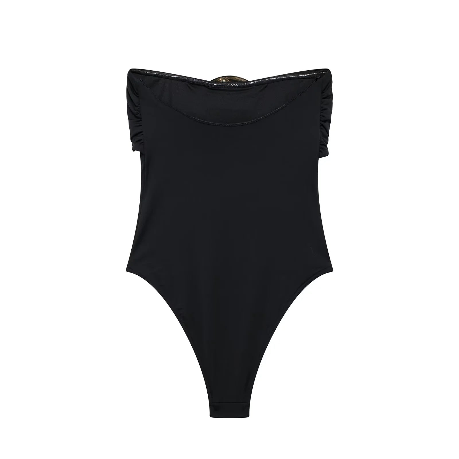 Women's Chest Metal Decoration Black Swimsuit