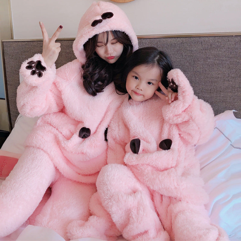 Parent-child Plush Pajamas Gloves Brown Bear Cartoon Cute