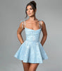 European And American Style Jacquard Texture Spaghetti Straps Slimming A- Line Dress