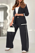 Women’s 2-Piece Suit Set – Blazer & High Waist Wide Leg Pants Office Outfit