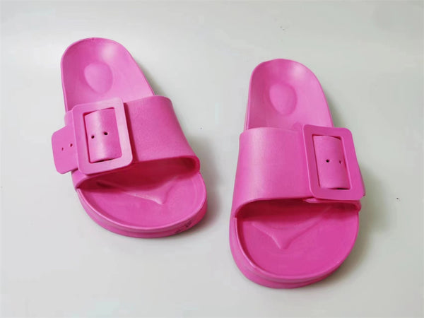 Solid Buckle Home Slippers Summer Non-slip Floor Bathroom Slipper Women Garden House Shoes