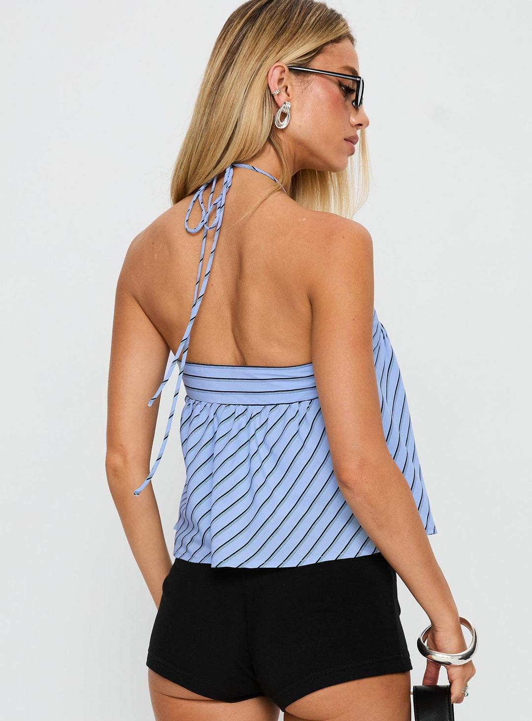 Allegra | Women’s Striped Halter Blouse with Pleated Front