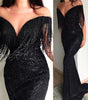 Explosion models sexy black sequins V-neck sleeveless slim dress long skirt