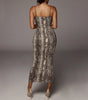 V-neck snake print suspender midi dress
