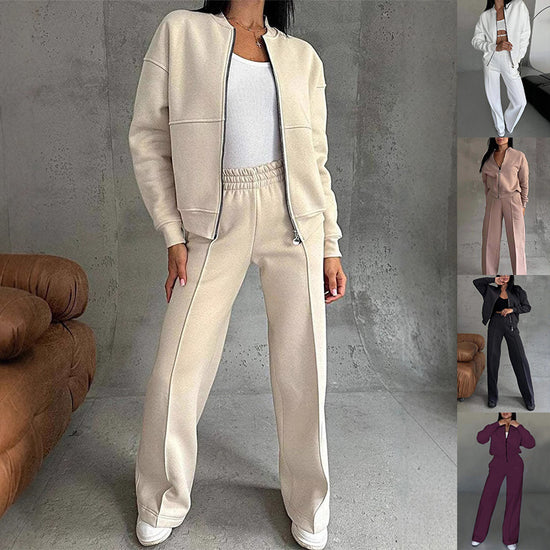 Women's Sports Suits Zipper Jacket And Wide Leg Pants - Two-piece Set
