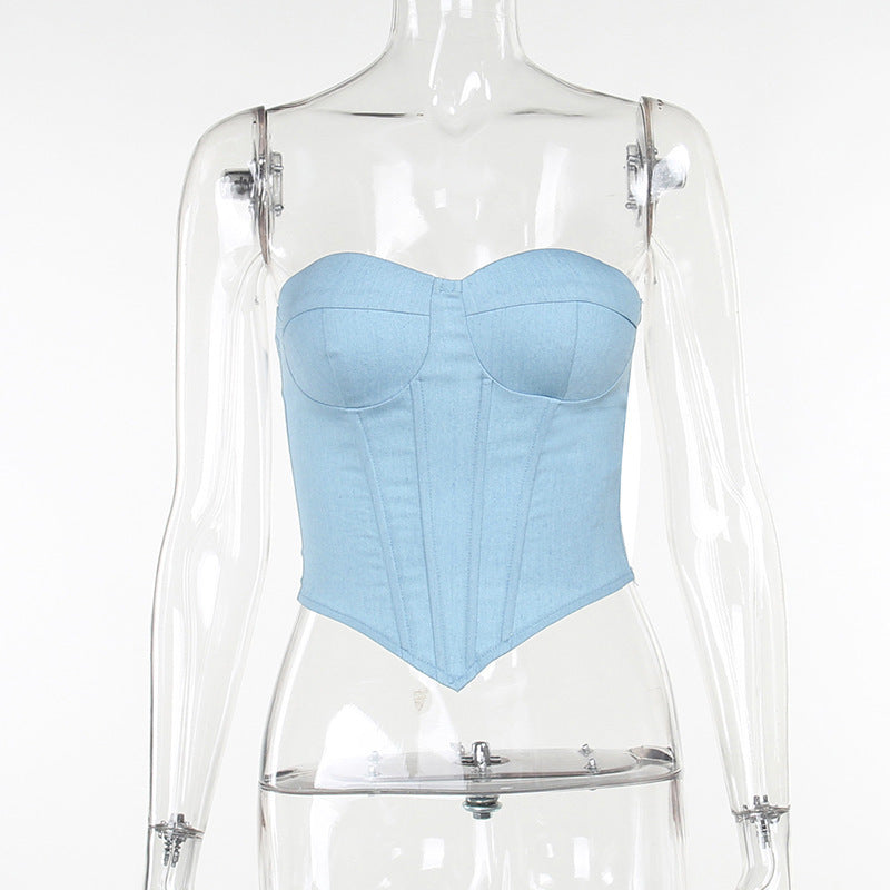 Y2K Back-Tie Denim Corset Top