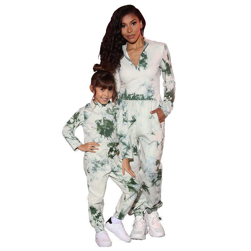 Printed Tie-dye Long-sleeved Sweater Parent-child Suit