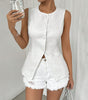Sleeveless Button Round Neck Elegant Vest