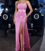 Velvet Sequined Cinched Waist Slim-fit Tube Top Banquet Dress