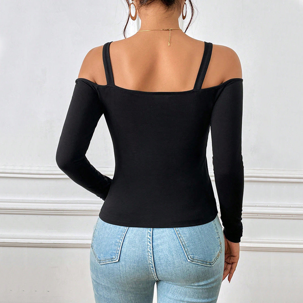 Spring/Summer Off-Shoulder Metal Hook Top – Stylish & Sexy!