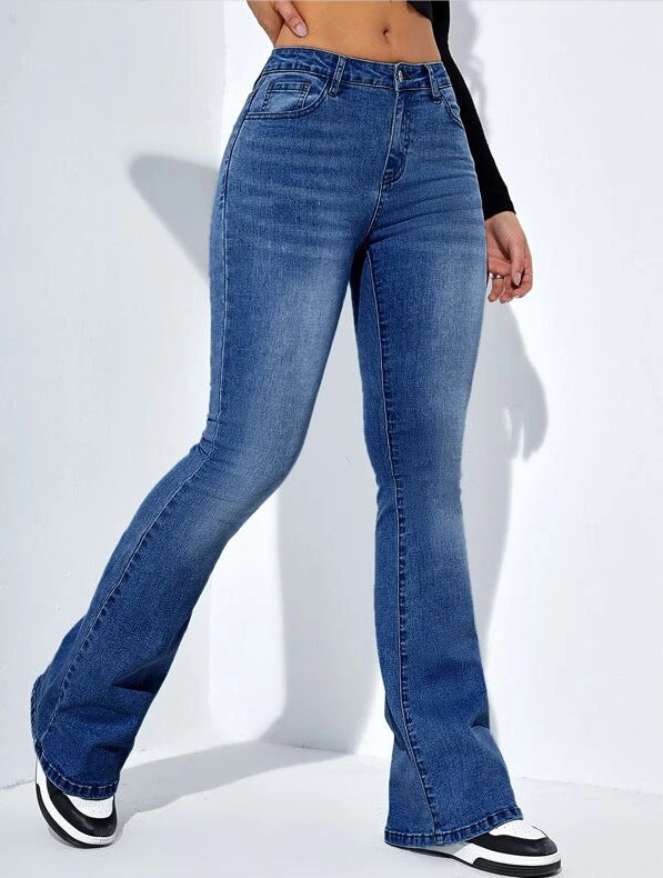 High-Waist-Flared-Stretch-Jeans für Damen