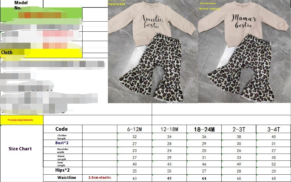 Parent-child Clothes Suit Clothes Girls' Sweater Top Leopard Print Bell-bottom Pants