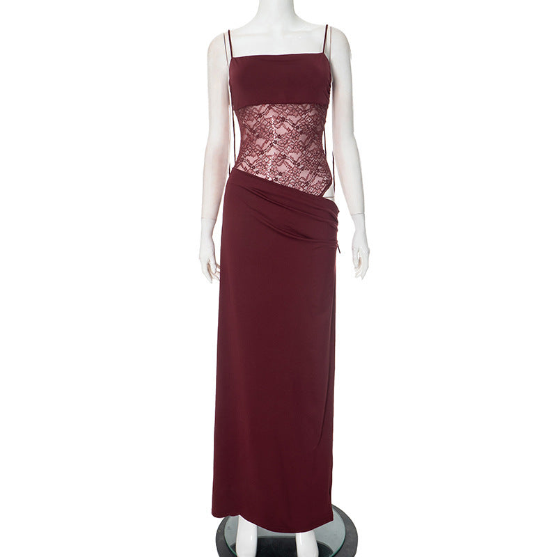 Y2K Lace Suspender Maxi Dress – Sexy Party & Evening Wear for Women