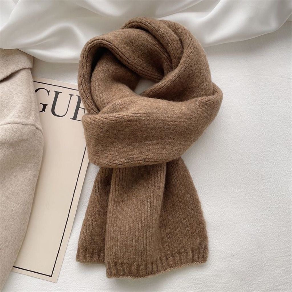 All-match Knitted Scarf For Women Pure Color Warm Keeping Small Scarf