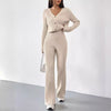 Two-piece Women's V-neck Short Knitted Cardigan Bootcut Trousers Versatile Casual Women's Clothing