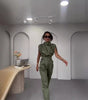 Shoulder Slimming Waist-slimming Belt Decoration Blouse And Pants