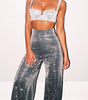 Silver shiny wide-leg pants